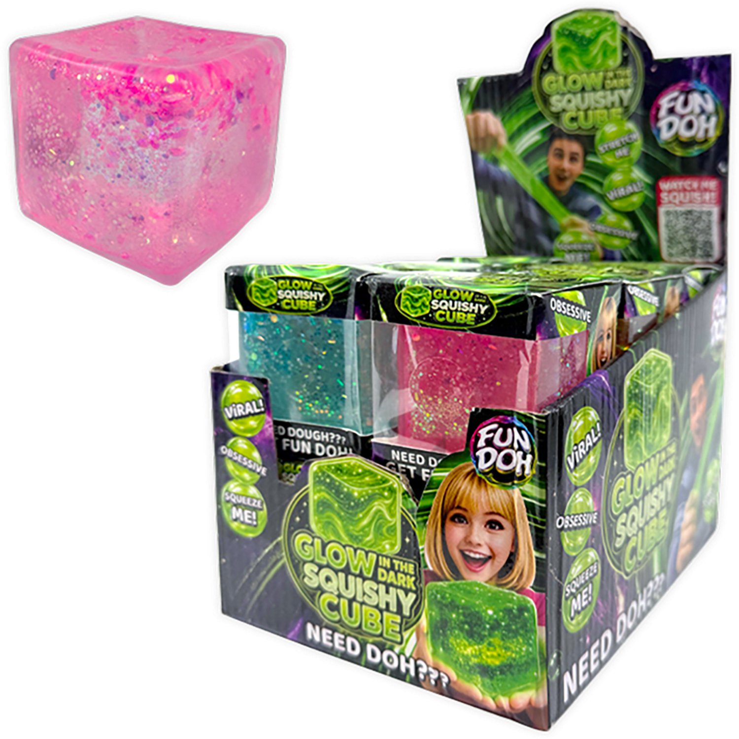 Fun Doh Glow-in-the-Dark Squish and Squeeze Fun Cube Toy