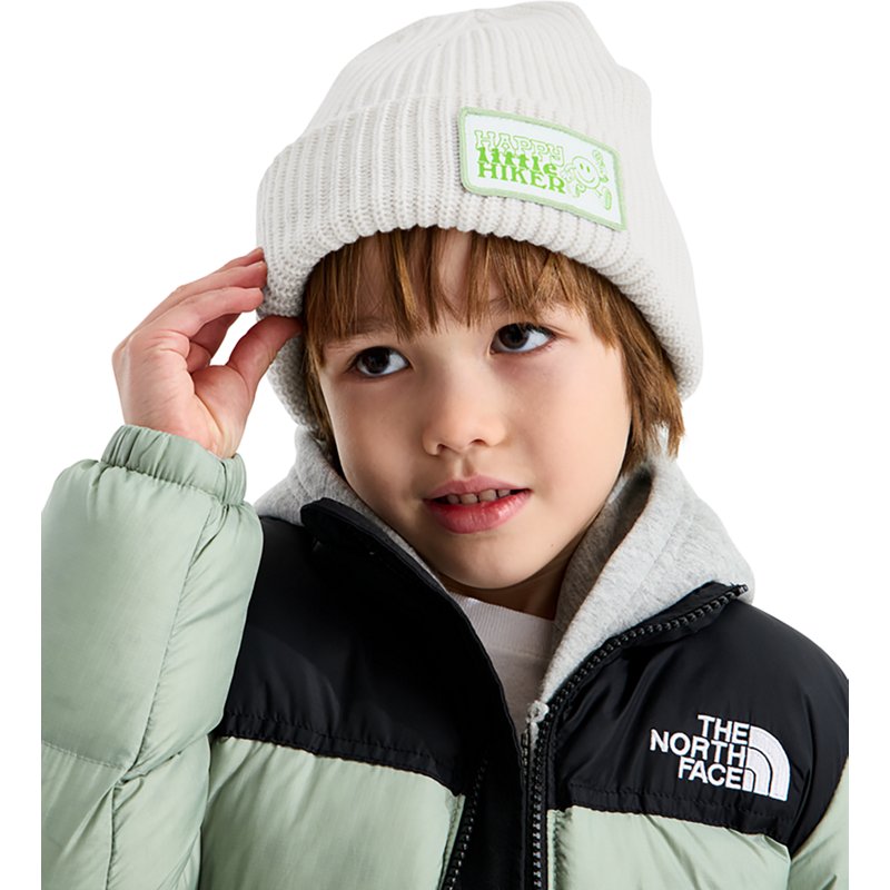 The North Face Kids’ Salty Lined Beanie: White Dune / Hike Patch