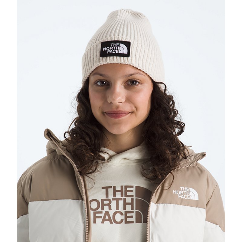 The North Face Kids’ TNF™ Logo Box Cuffed Beanie: White Dune
