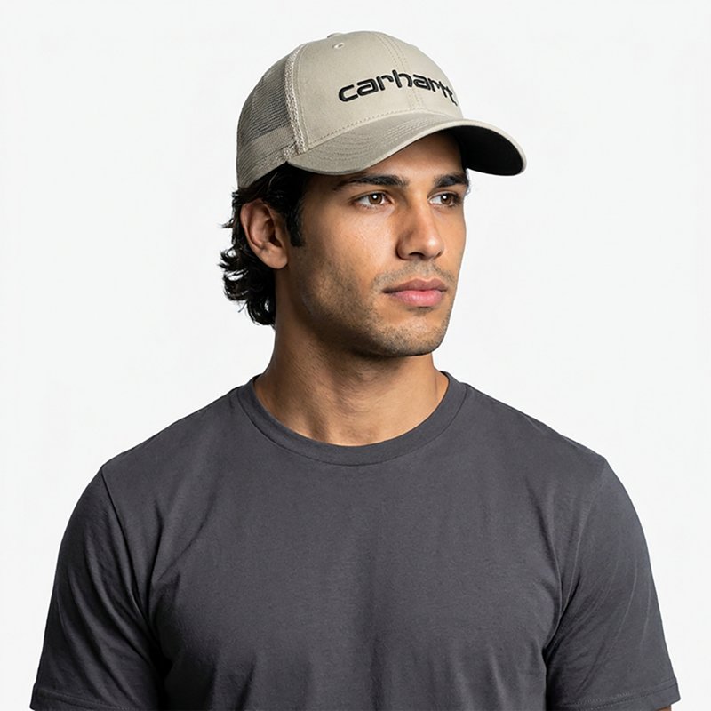 Carhartt Men's Canvas Mesh Logo Hat, Cobblestone/Black