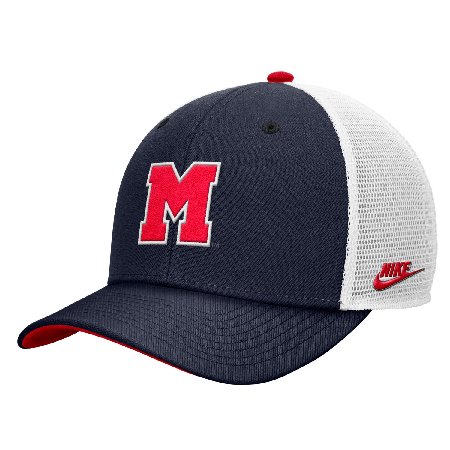Nike Adults' Ole Miss Primary Logo Rise Structured Meshback Cap