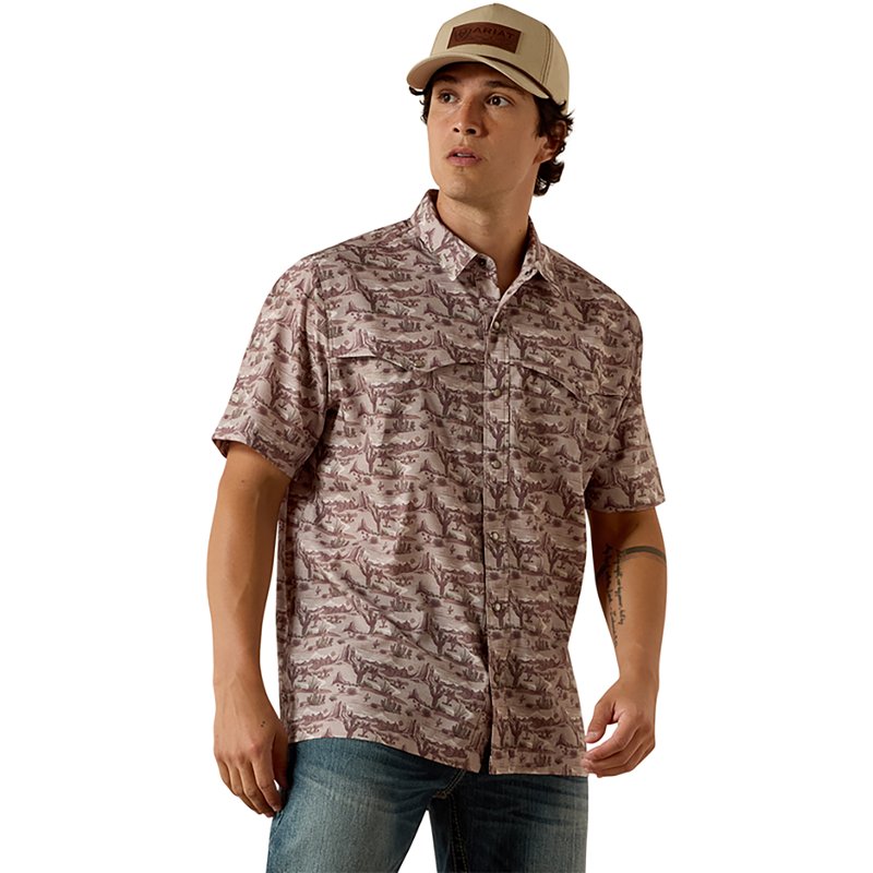Men's Printed VentTEK Western Yoke Classic Fit Snap Shirt in Tuffet Southwest Landscape Print Polyester, Size: 2XL by Ariat
