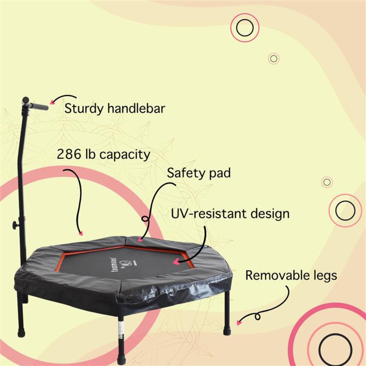 Teamson Hexagonal 50 in Fitness Trampoline with Handlebar - view number 6