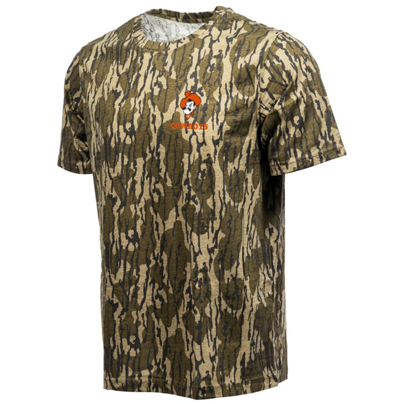 Colosseum Athletics Men's Oklahoma State Cowboys Mossy Oak Bottomland DS Short Sleeve T-shirt
