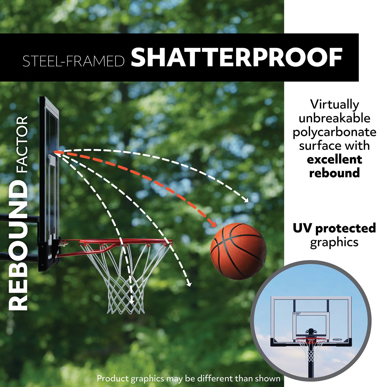 Lifetime 44 in Shatterproof Portable Basketball Hoop with Action Grip Adjustment & Slam-It Rim - view number 2