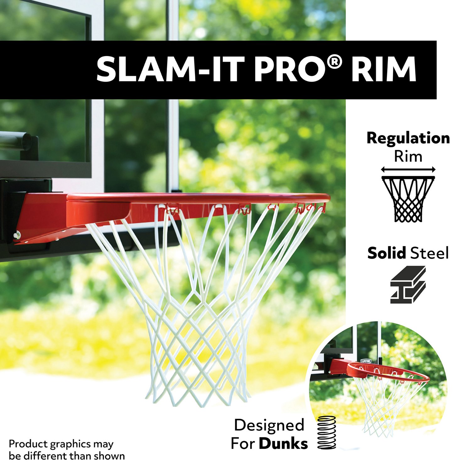 Lifetime 44 in Shatterproof Portable Basketball Hoop with Action Grip Adjustment & Slam-It Rim - view number 3