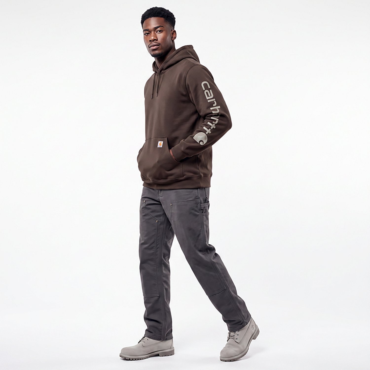 Carhartt Men's Loose Fit Midweight Signature Sleeve Logo Hooded Sweatshirt