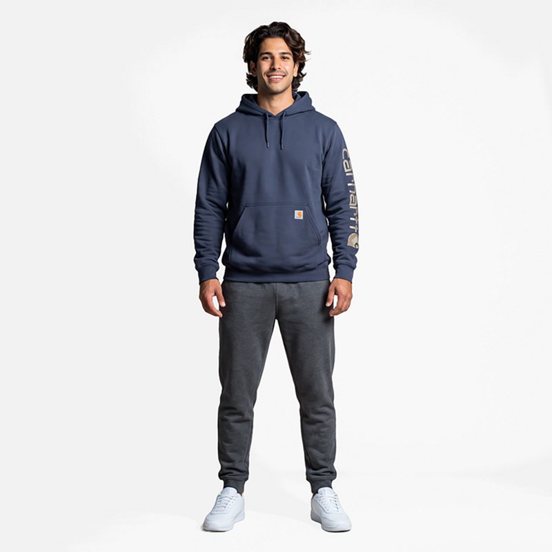 Carhartt Men's Loose Fit Midweight Signature Sleeve Logo Hooded Sweatshirt