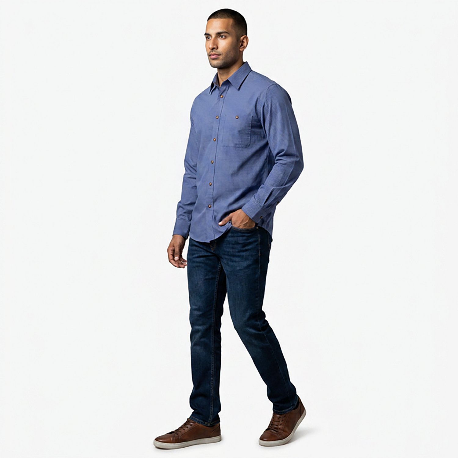 Red Kap Men's Mini-Plaid Uniform Long Sleeve Shirt