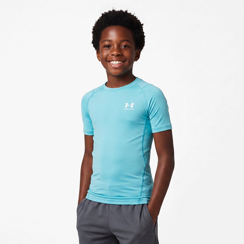 Under Armour Boys' HeatGear Armour Short Sleeve Shirt, XS, Fresco Blue/White