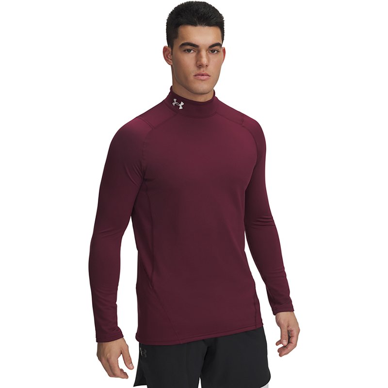Under Armour ColdGear Fitted Long-Sleeve Mock - Maroon/White
