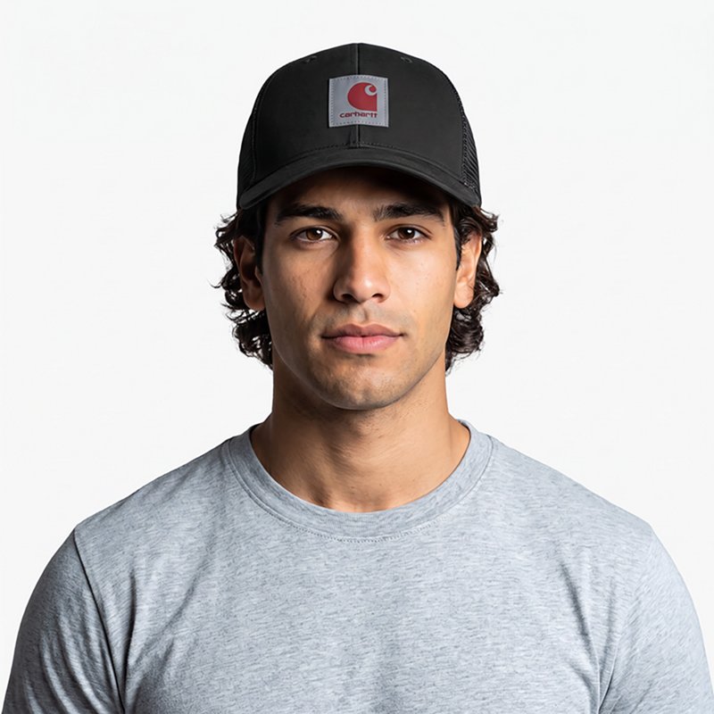 Carhartt Men's Rugged Flex Twill Mesh Back Logo Patch Cap, Black