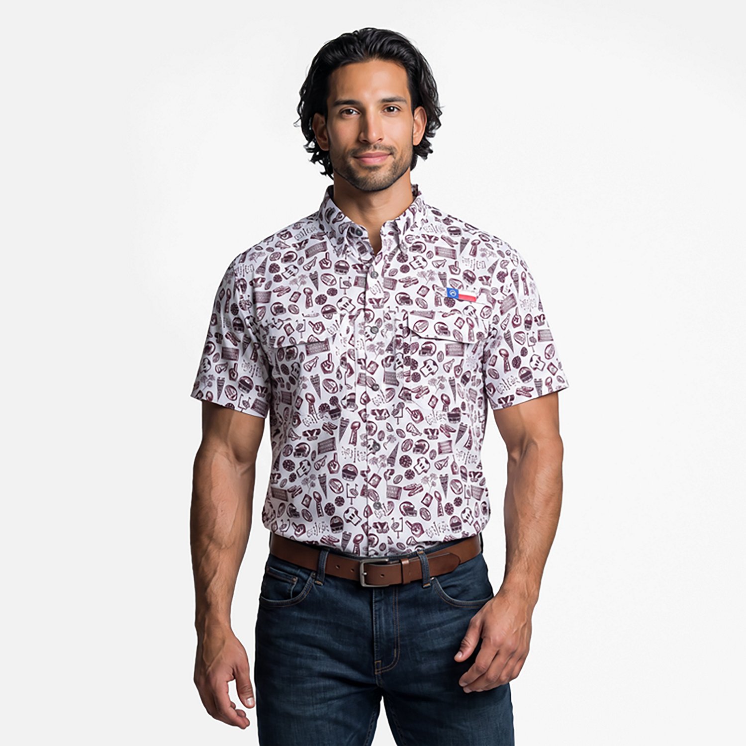 Magellan Outdoors Men's FishGear Local State Texas Print Short Sleeve Button-Down Shirt