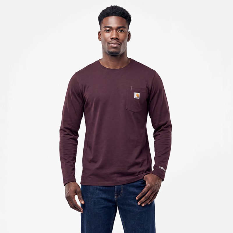Carhartt Men's Force Relaxed Ls T-Shirt | Deep Cherrywood Heather | Small