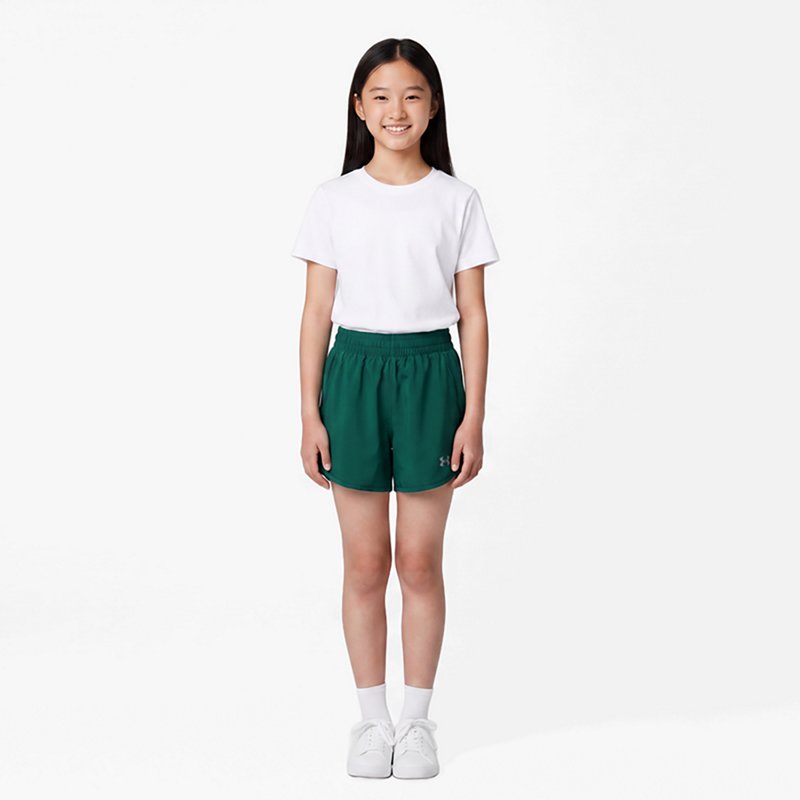 Under Armour Girls' Fly By 3â Shorts, Medium, Campus Ivy/Campus Ivy/Reflective