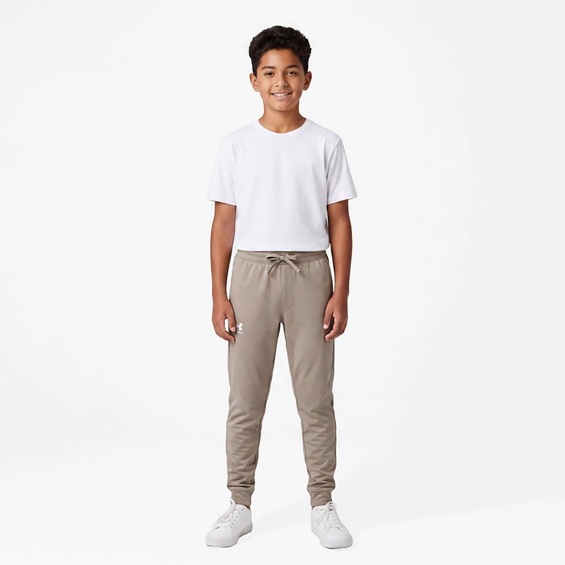 Under Armour Boys' Icon Knit Pants, Medium, Timberwolf Taupe/White