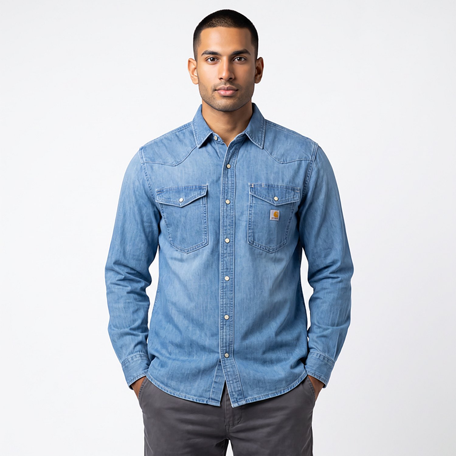 Carhartt Men's Montana Relaxed Fit Midweight Denim Long Sleeve Snap Front Shirt - view number 2