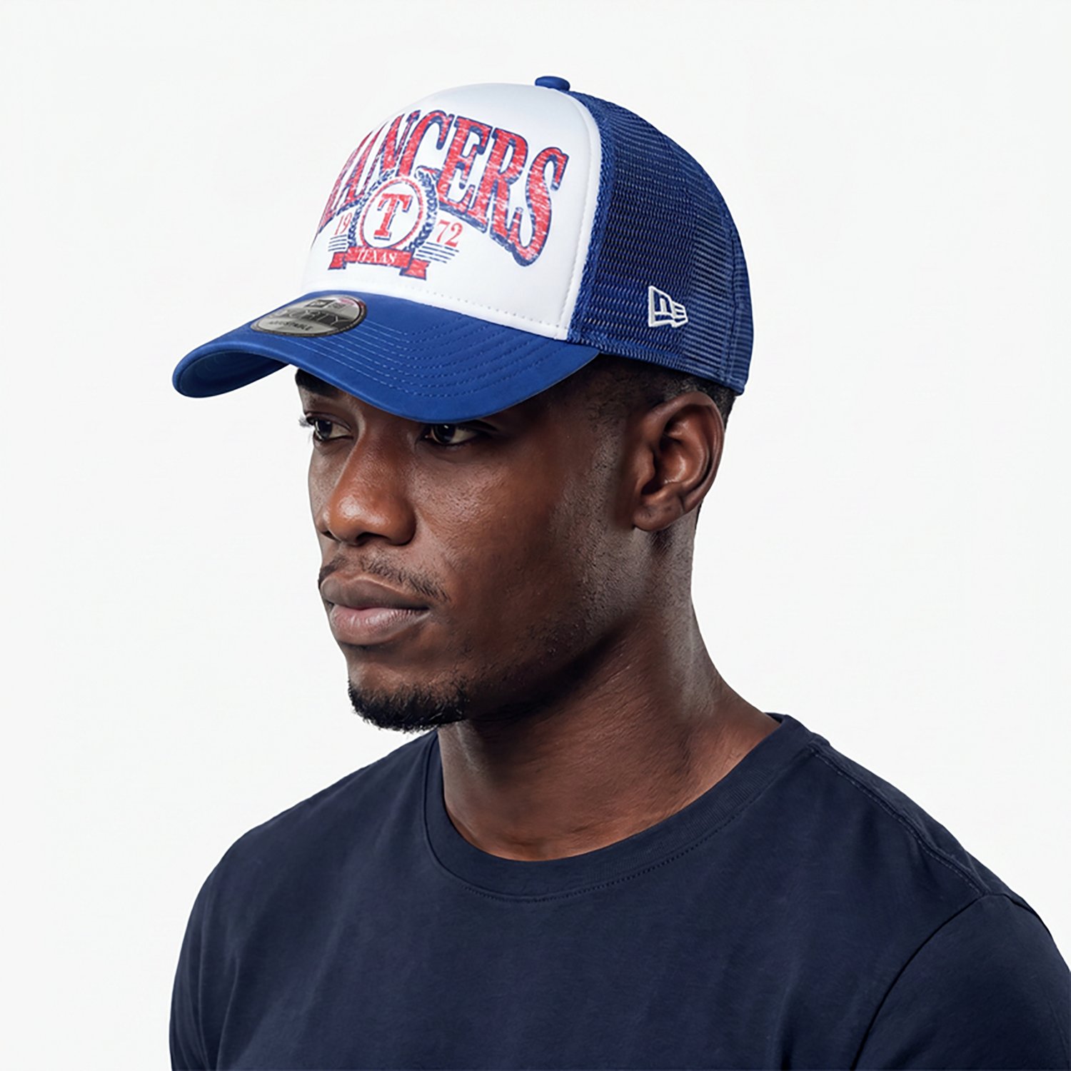 New Era Adults' Texas Rangers Distressed 9FORTY A-Frame Trucker Cap