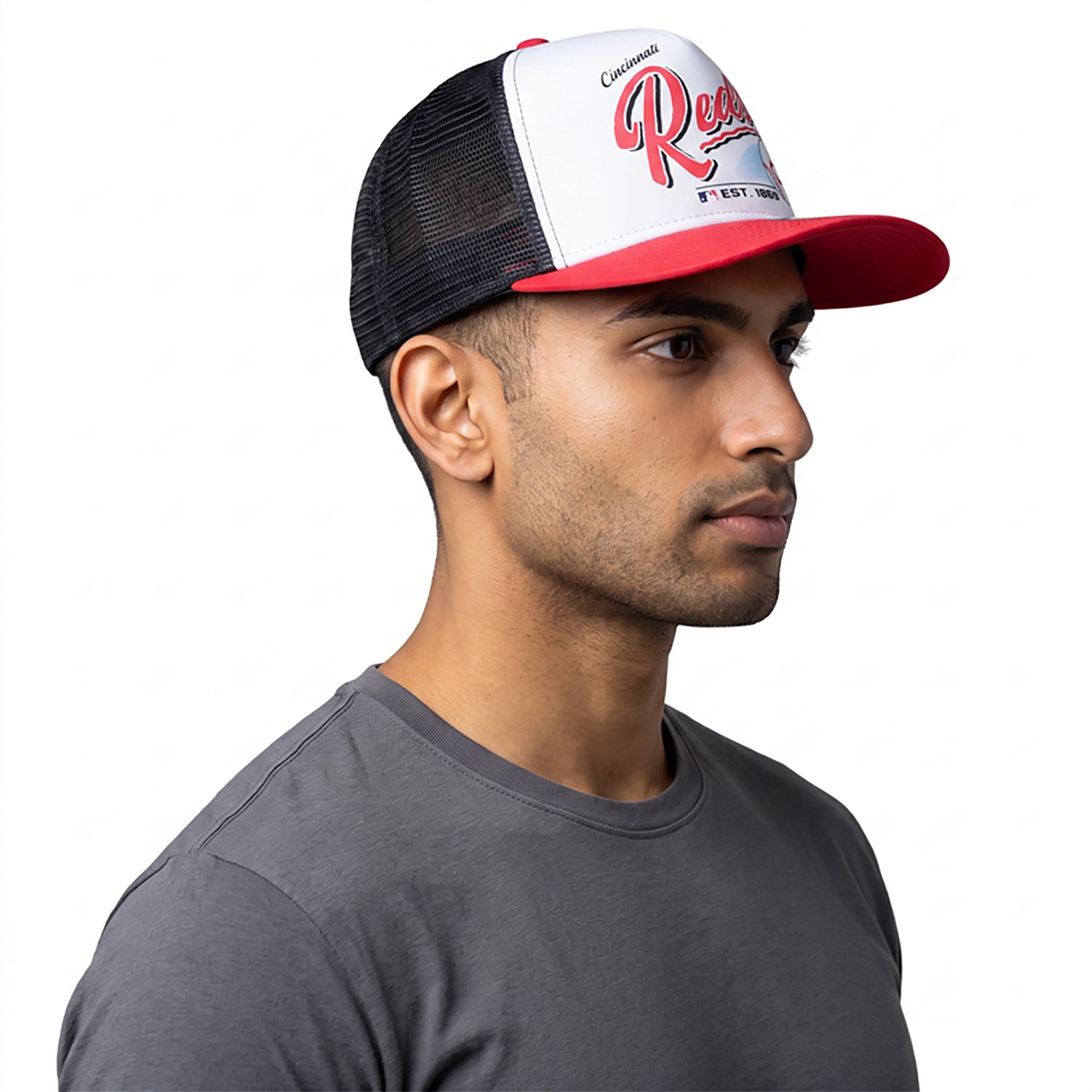 New Era Adults' Cincinnati Reds Retro Script 9FIFTY A-Frame Trucker Cap