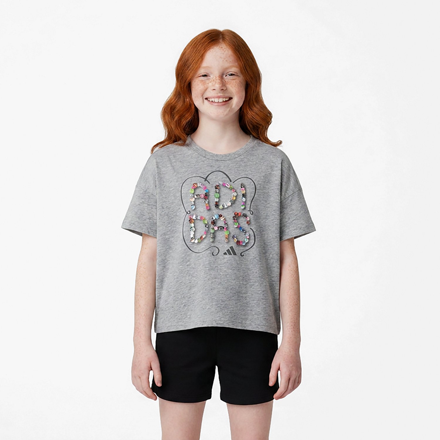 adidas Girls' Drop Shoulder Heather Short Sleeve T-shirt