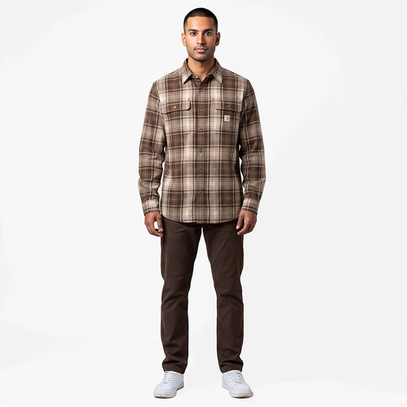 Carhartt Men's Cotton Hubbard Loose Ls Plaid Shirt | Burnished Logs | Small