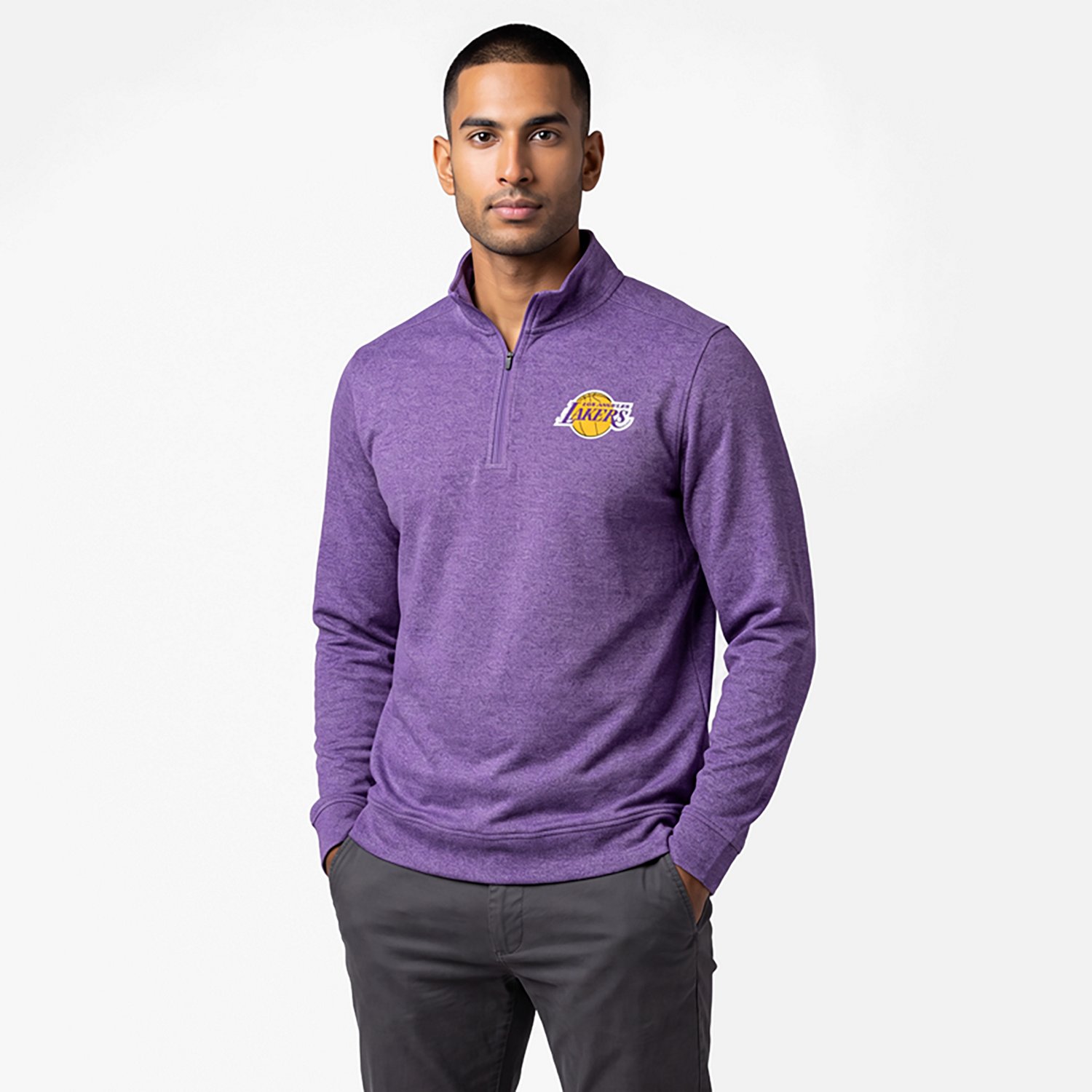 Antigua Heather Los Angeles Lakers Subtle Quarter-Zip Sweatshirt