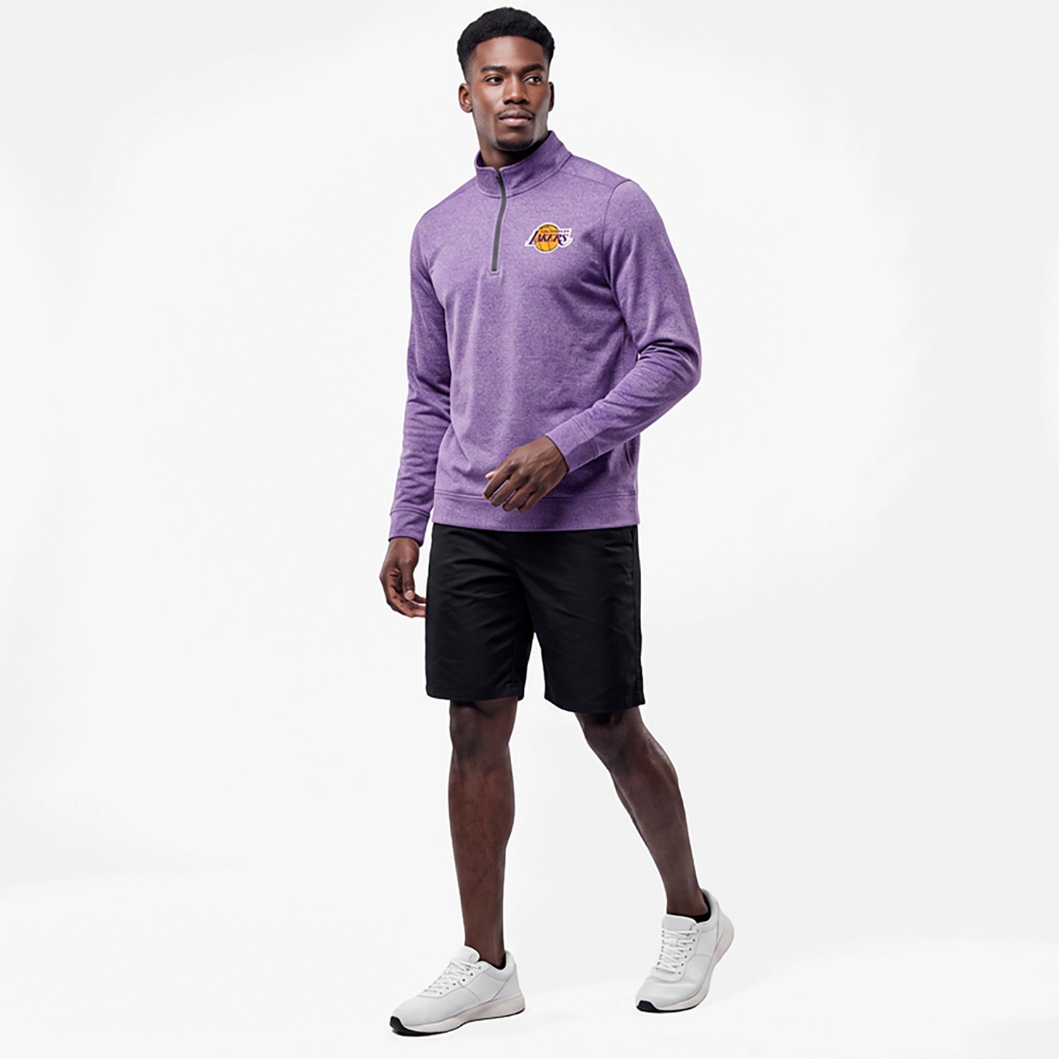 Antigua Heather Los Angeles Lakers Subtle Quarter-Zip Sweatshirt