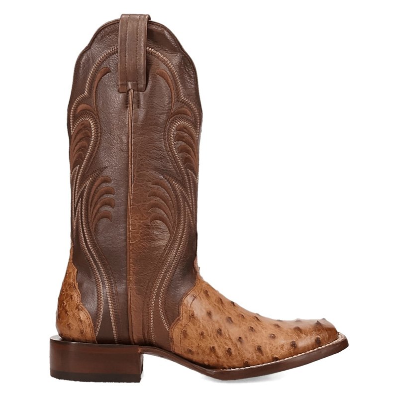Dan Post Boots Reese Full Quill Ostrich Square Toe Pull On Cowboy Boots