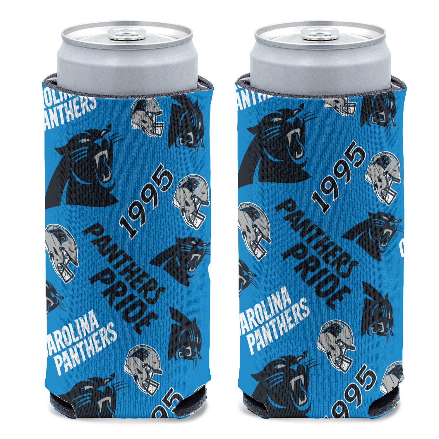 WinCraft Carolina Panthers Scatterprint Slim Can Cooler