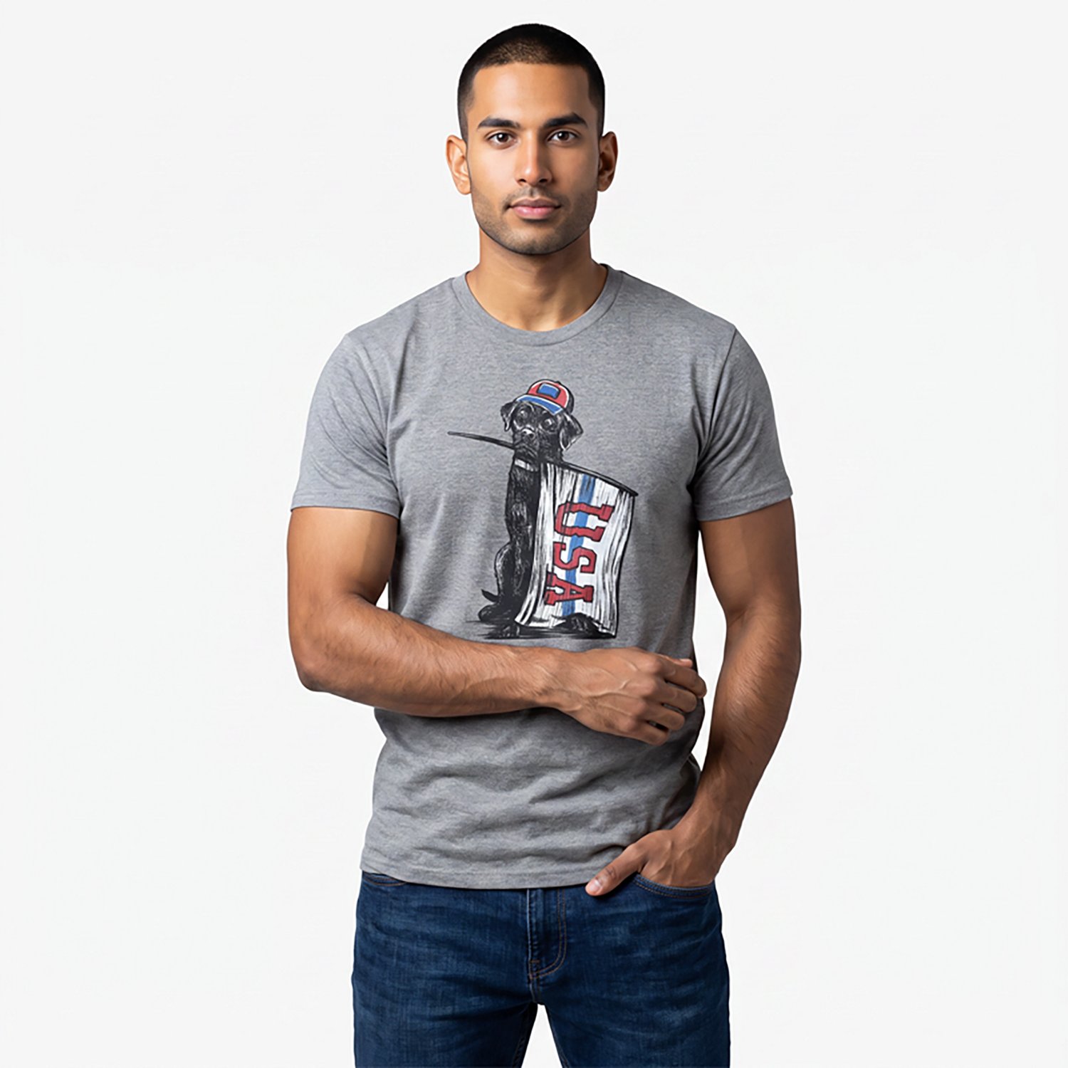 Academy Sports + Outdoors Men's Americana Dog With USA Flag T-shirt