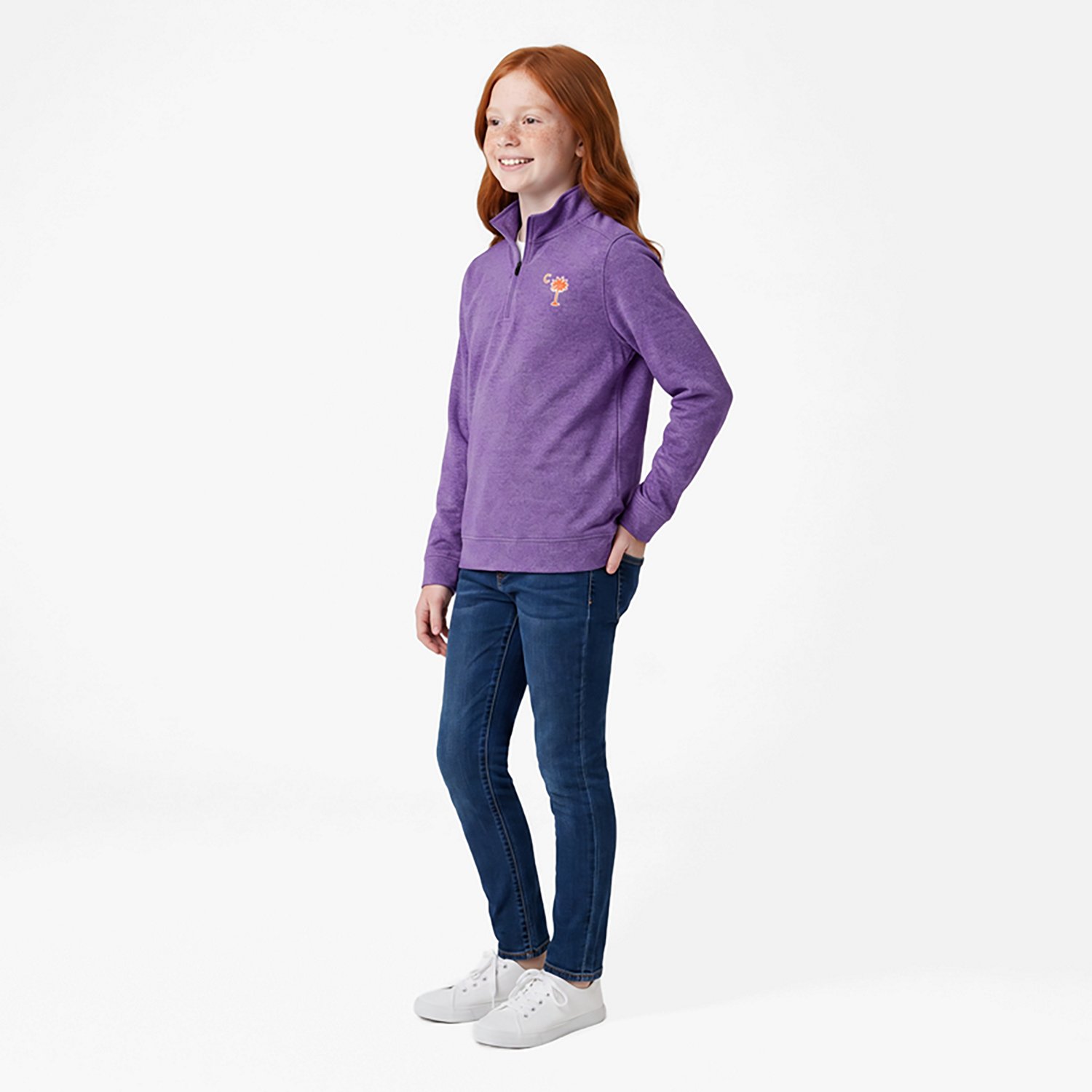 Antigua Heather Clemson Tigers Palmetto Series Subtle Quarter-Zip Pullover