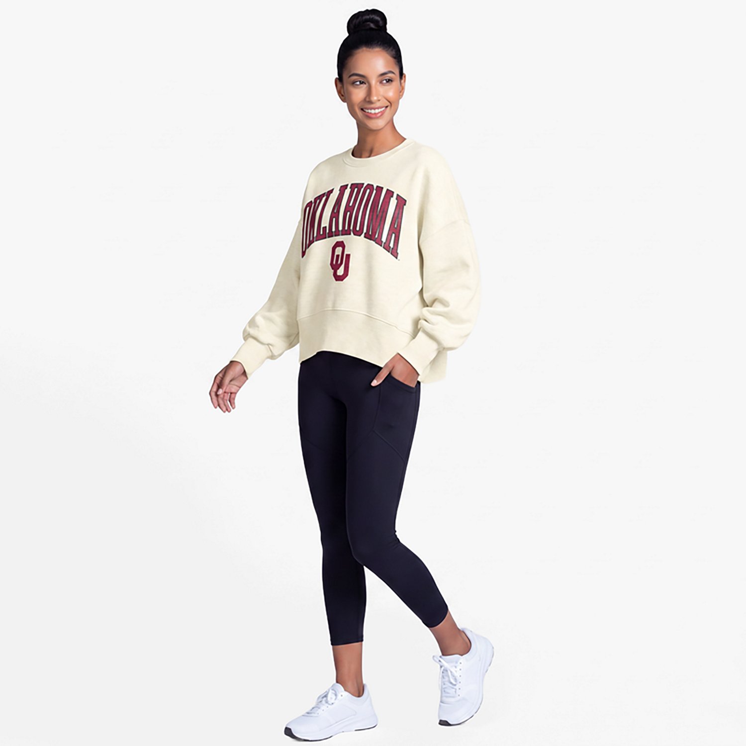 Pressbox Oklahoma Sooners Oversized Waist-Length Crewneck Sweatshirt