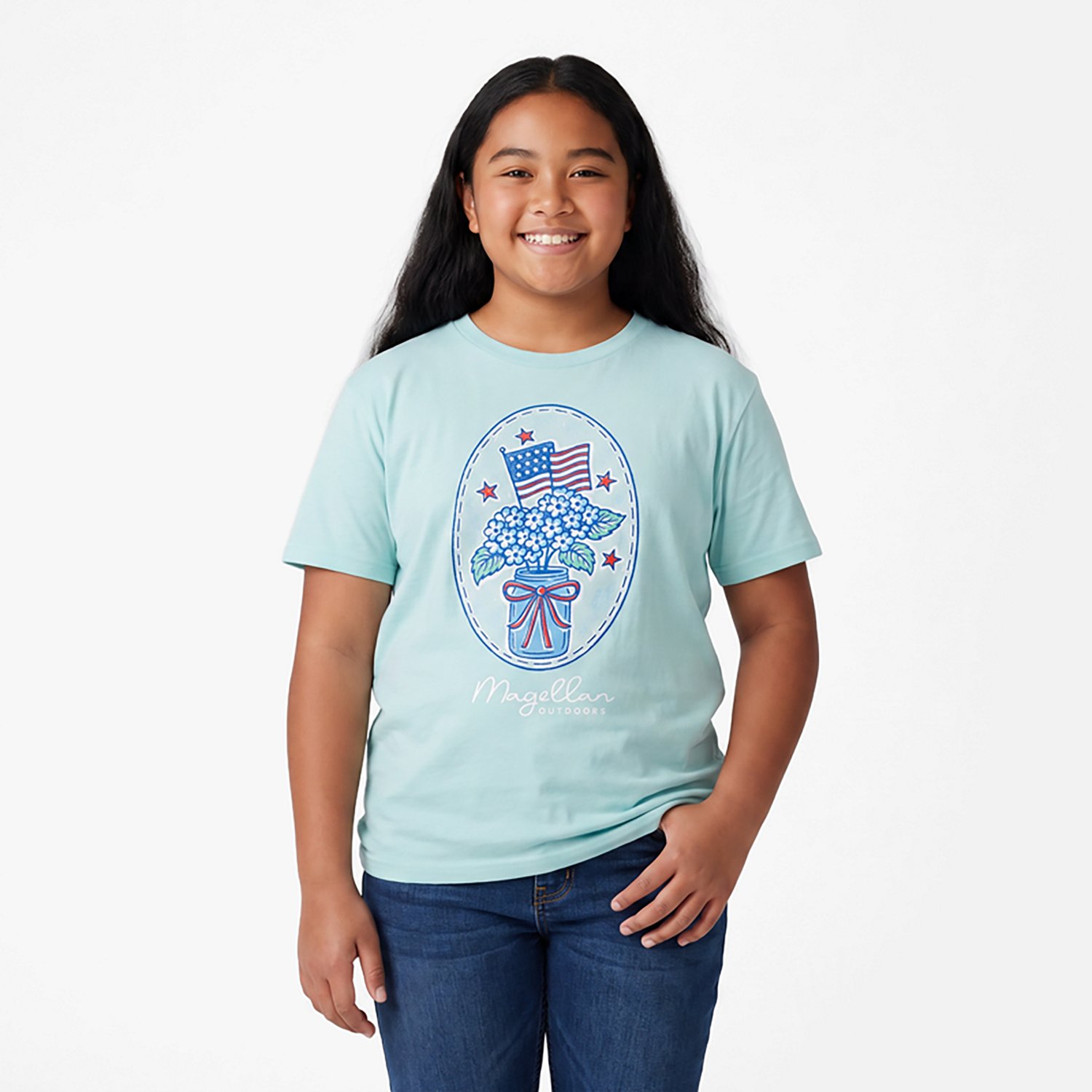 Magellan Outdoors Girls’ American Hydrangeas Graphic Short Sleeve T‑Shirt - view number 2