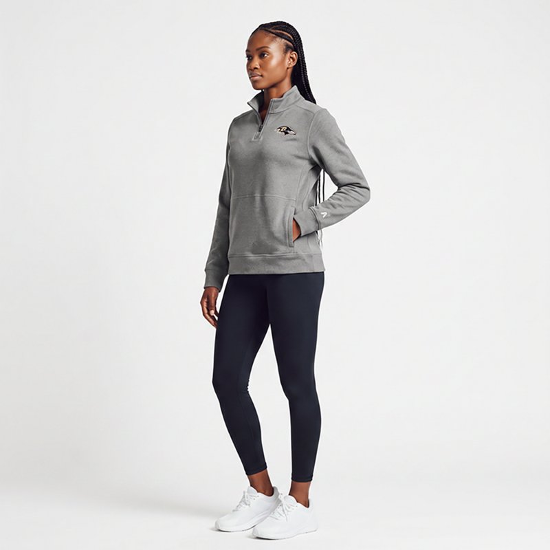 Women's Antigua  Heather Black Baltimore Ravens Crush Quarter-Zip Top