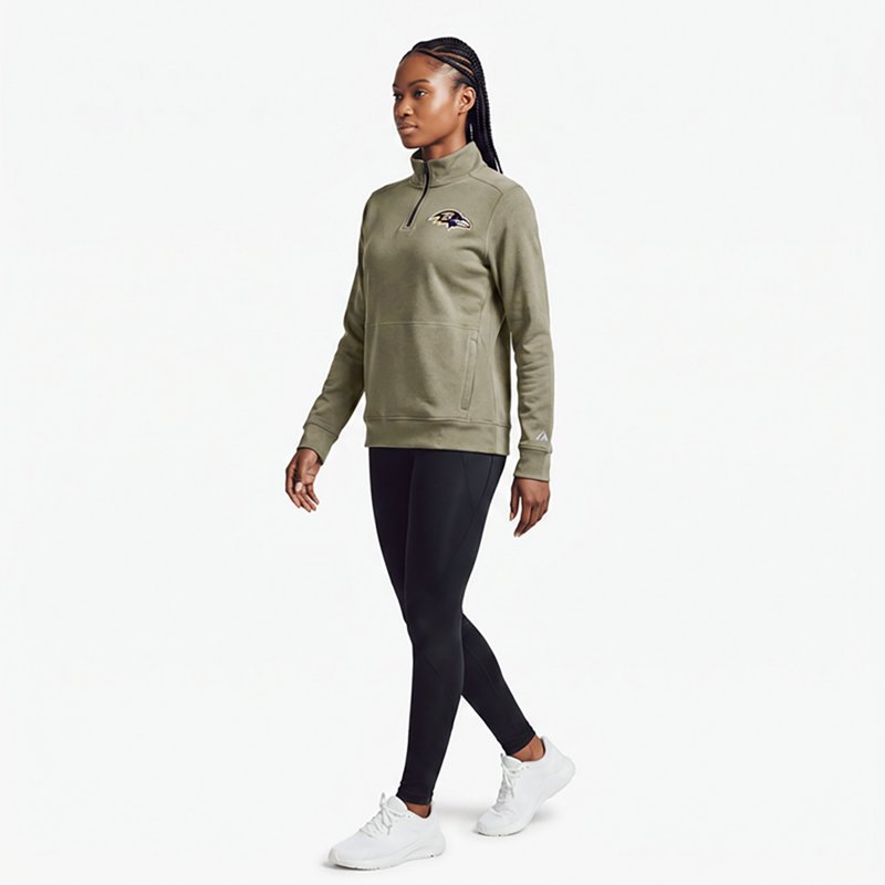 Women's Antigua  Olive Baltimore Ravens Crush Quarter-Zip Top