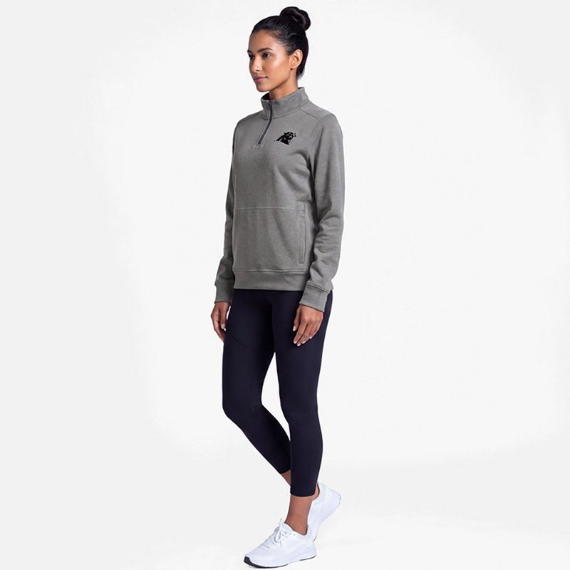 Women's Antigua  Heather Black Carolina Panthers Crush Quarter-Zip Top