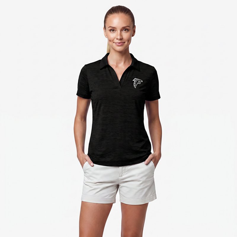 Women's Antigua  Heather Black Atlanta Falcons Layout V-Neck Polo