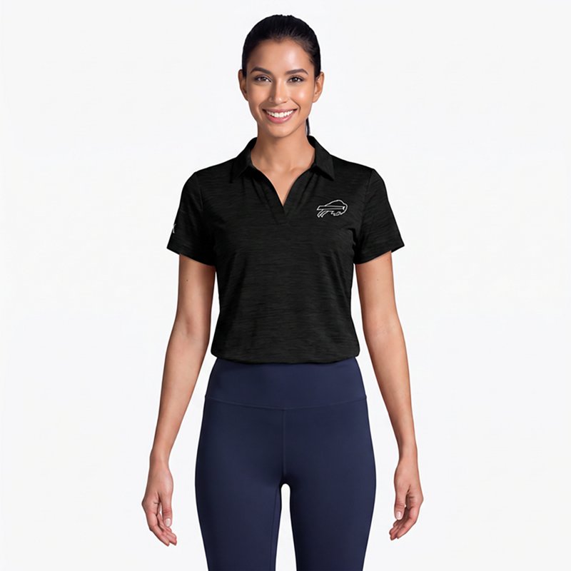 Women's Antigua  Heather Black Buffalo Bills Layout V-Neck Polo