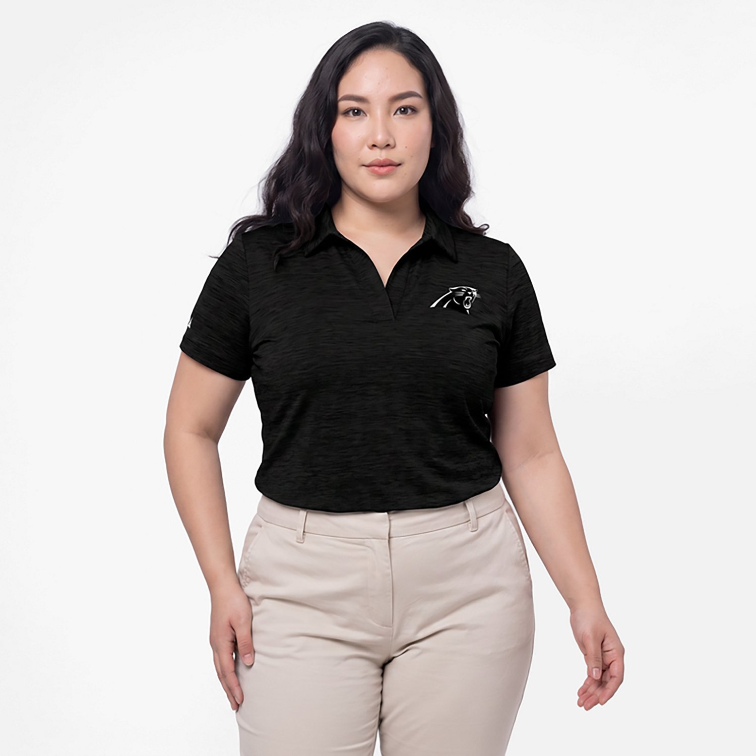 Antigua Women's Carolina Panthers Layout V-neck Polo Shirt