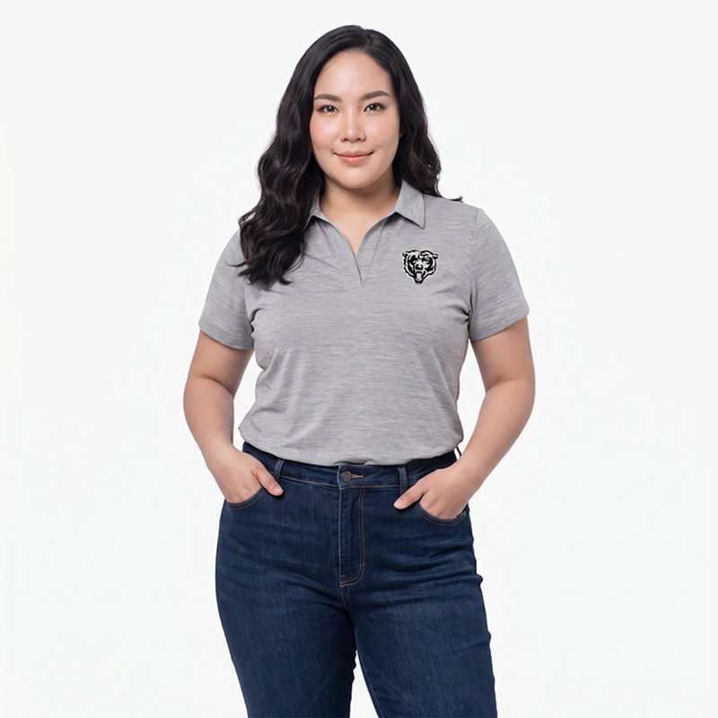Women's Antigua  Heather Gray Chicago Bears Layout V-Neck Polo
