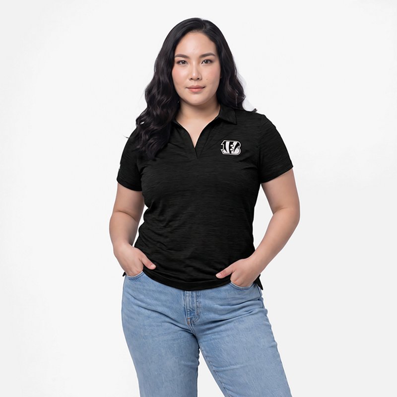 Women's Antigua  Heather Black Cincinnati Bengals Layout V-Neck Polo
