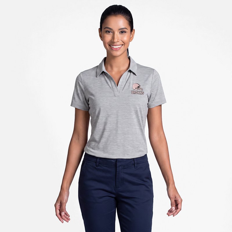 Women's Antigua  Heather Gray Cleveland Browns Layout V-Neck Polo