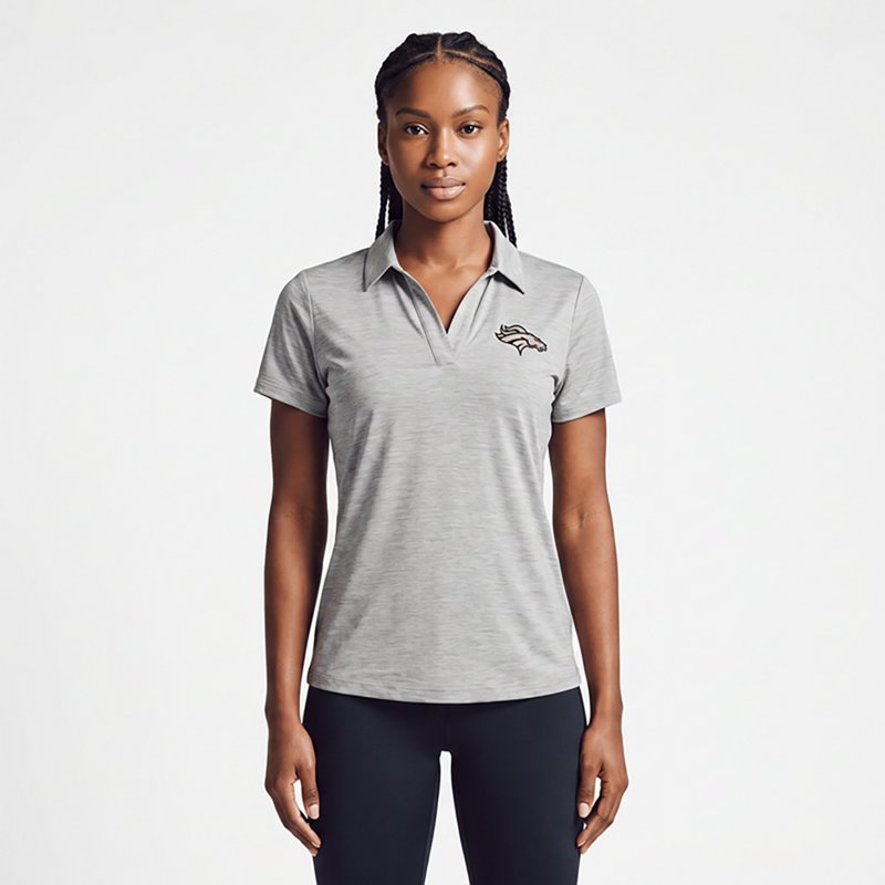 Women's Antigua  Heather Gray Denver Broncos Layout V-Neck Polo