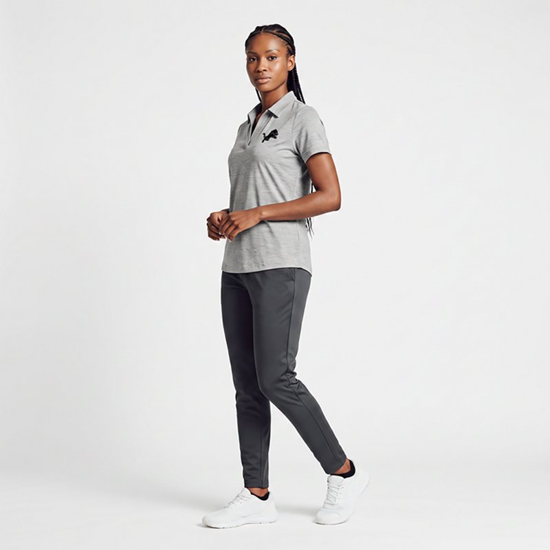 Women's Antigua  Heather Gray Detroit Lions Layout V-Neck Polo