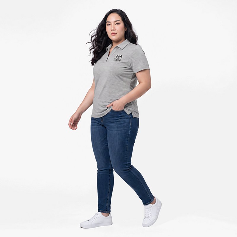 Women's Antigua  Heather Gray Green Bay Packers Layout V-Neck Polo