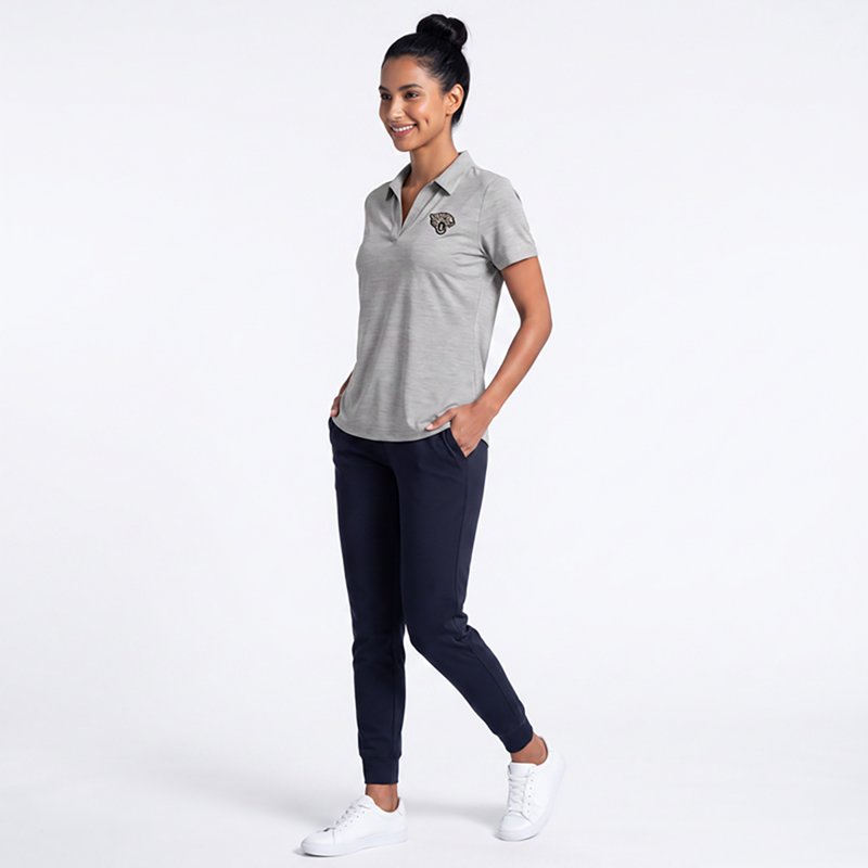 Women's Antigua  Heather Gray Jacksonville Jaguars Layout V-Neck Polo