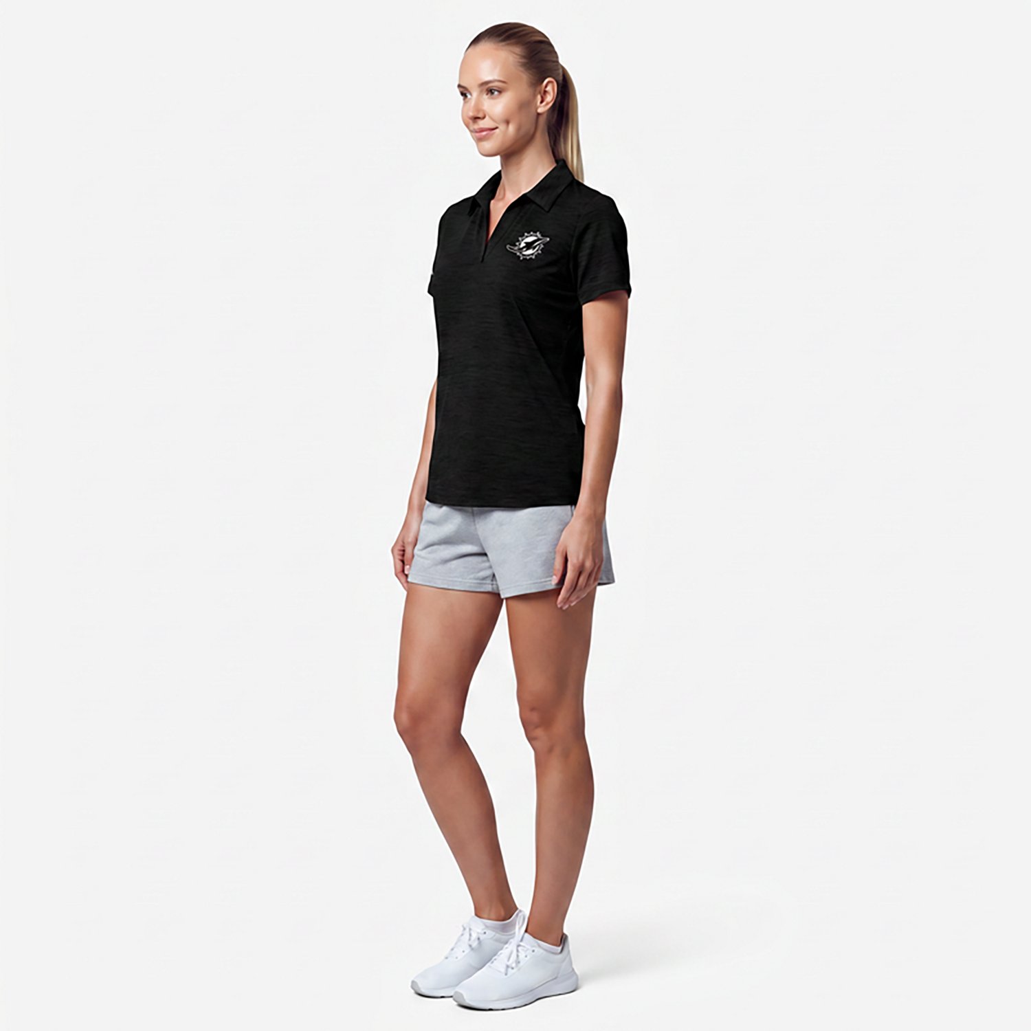Antigua Women's Miami Dolphins Layout V-neck Polo Shirt
