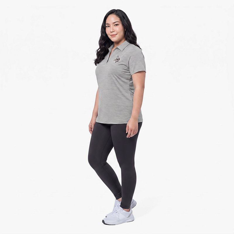 Women's Antigua  Heather Gray Minnesota Vikings Layout V-Neck Polo