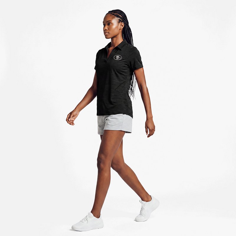 Women's Antigua  Heather Black San Francisco 49ers Layout V-Neck Polo