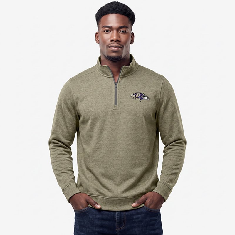 Men's Antigua Heather Olive Baltimore Ravens Subtle Quarter-Zip Top